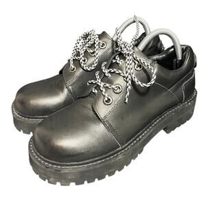 Vintage UNIF Leather Chunky Square Toe Y2K Shoes Black Womens Size 9 Goth Grunge